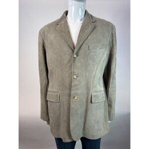 Polo By Ralph Lauren Mens Genuine Leather Blazer Jacket L 100% Cotton Lining Bei